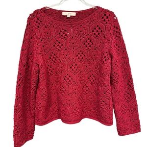 Loft NWT Raspberry Colored Open Knit Sweater Size L